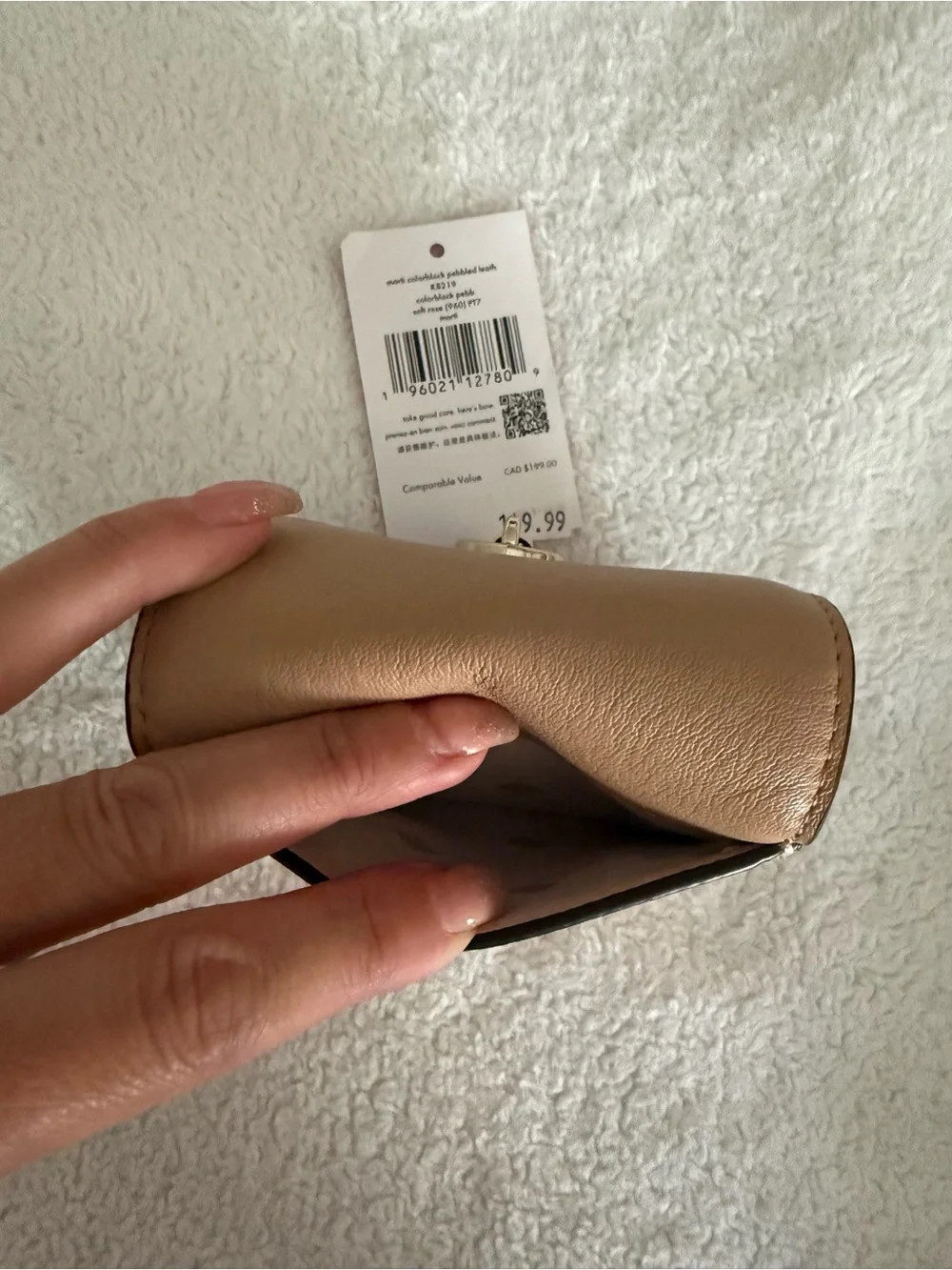 kate spade Pink and Tan Compact Wallet with Heart-Tassel Lock